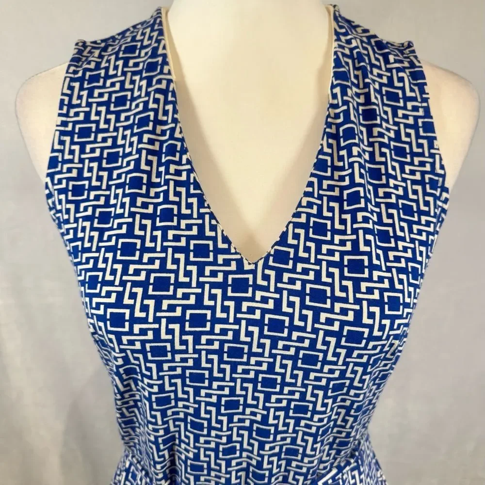 Ann Taylor royal blue and white geo print Grecian dress size small